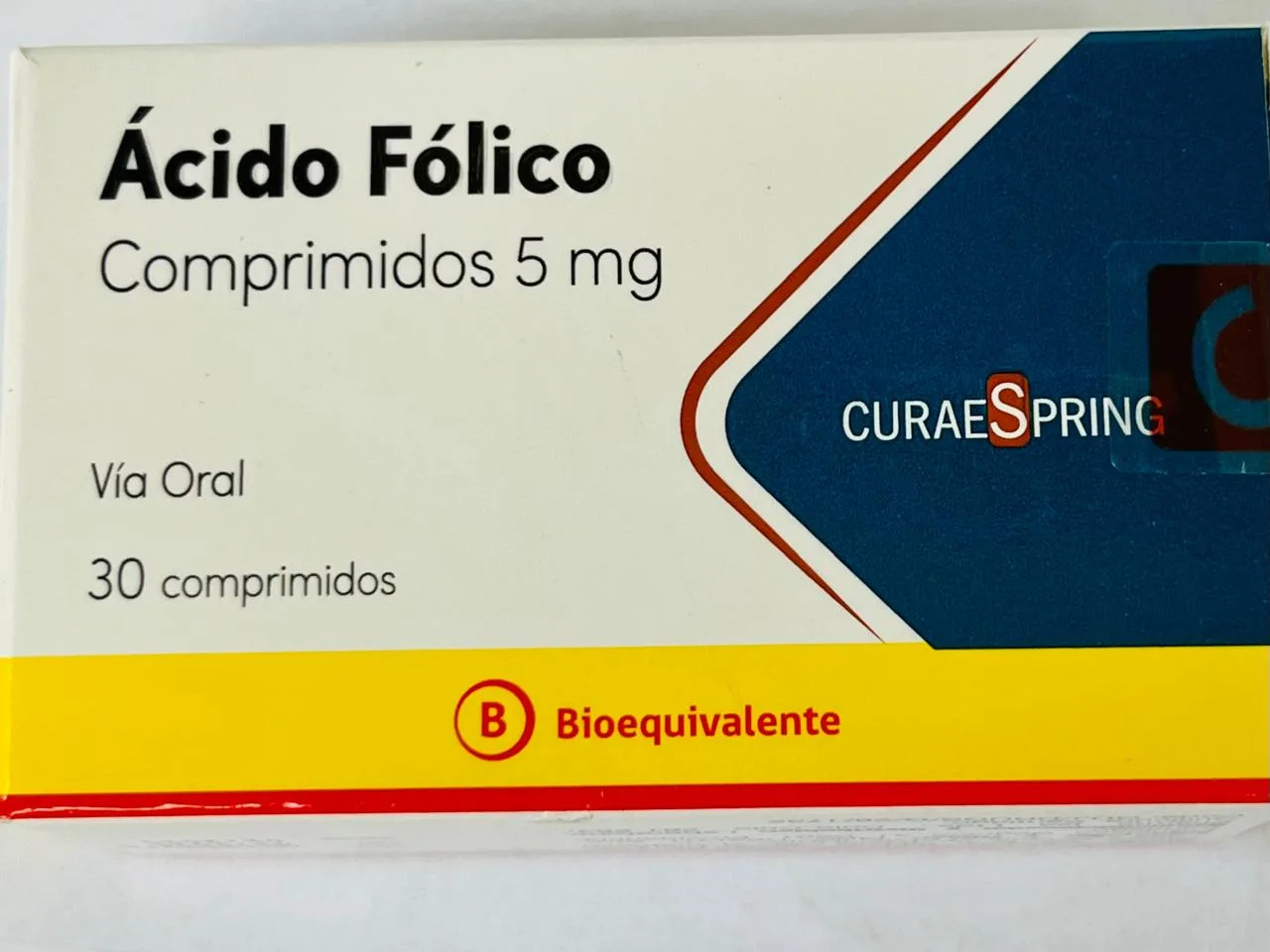 Ácido Fólico 5 mg comprimido - 30 Comprimidos (genérico; curaespring)